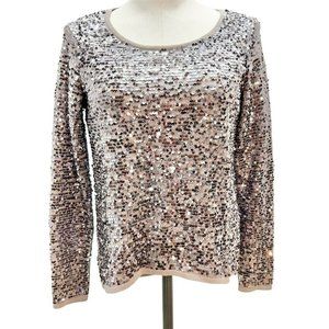 Abbeline Women's XS Brown Sequined LS Top Party Casual